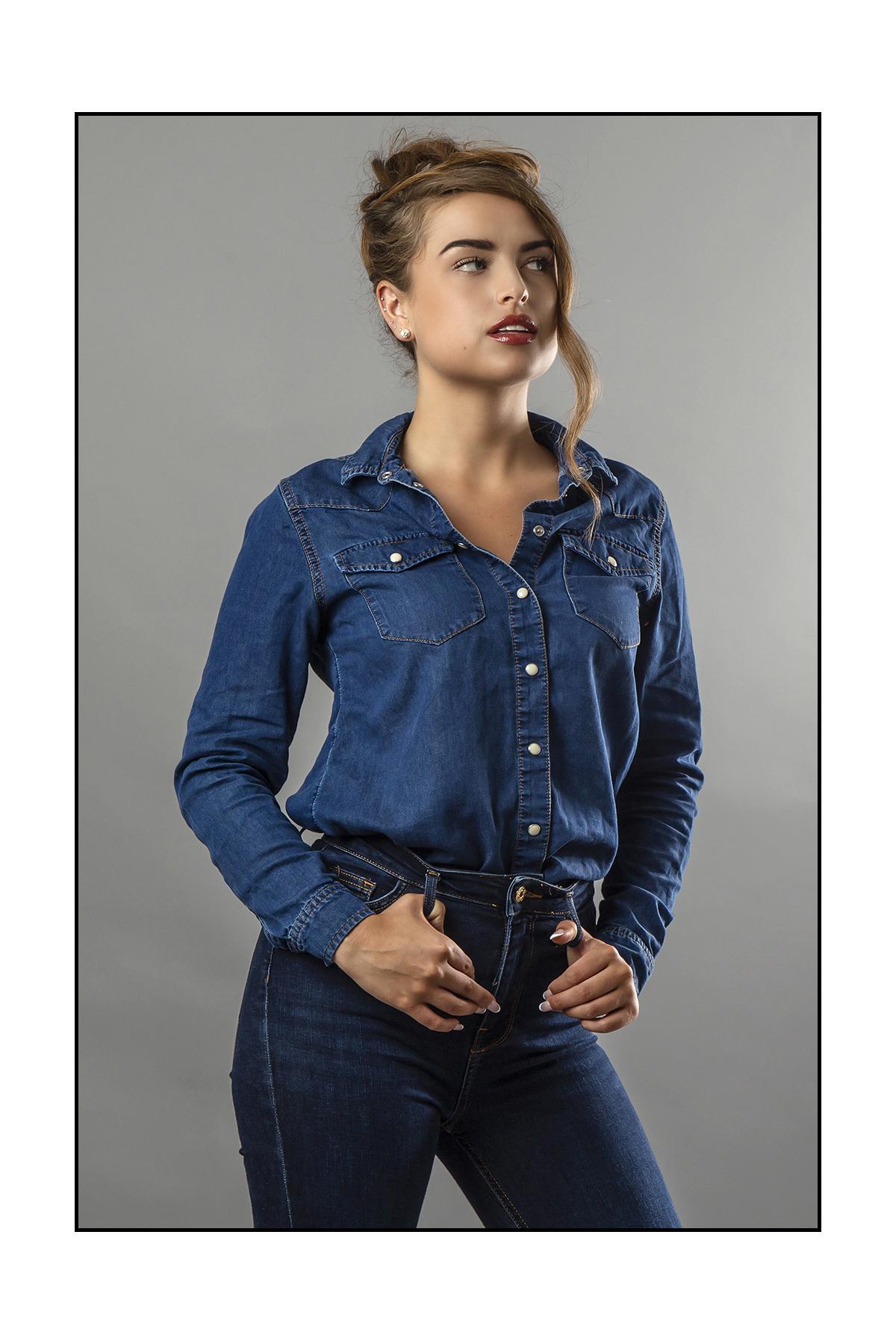 Model in blue double denim, Editorial Photographer Sheffield, Lance Burkitt
