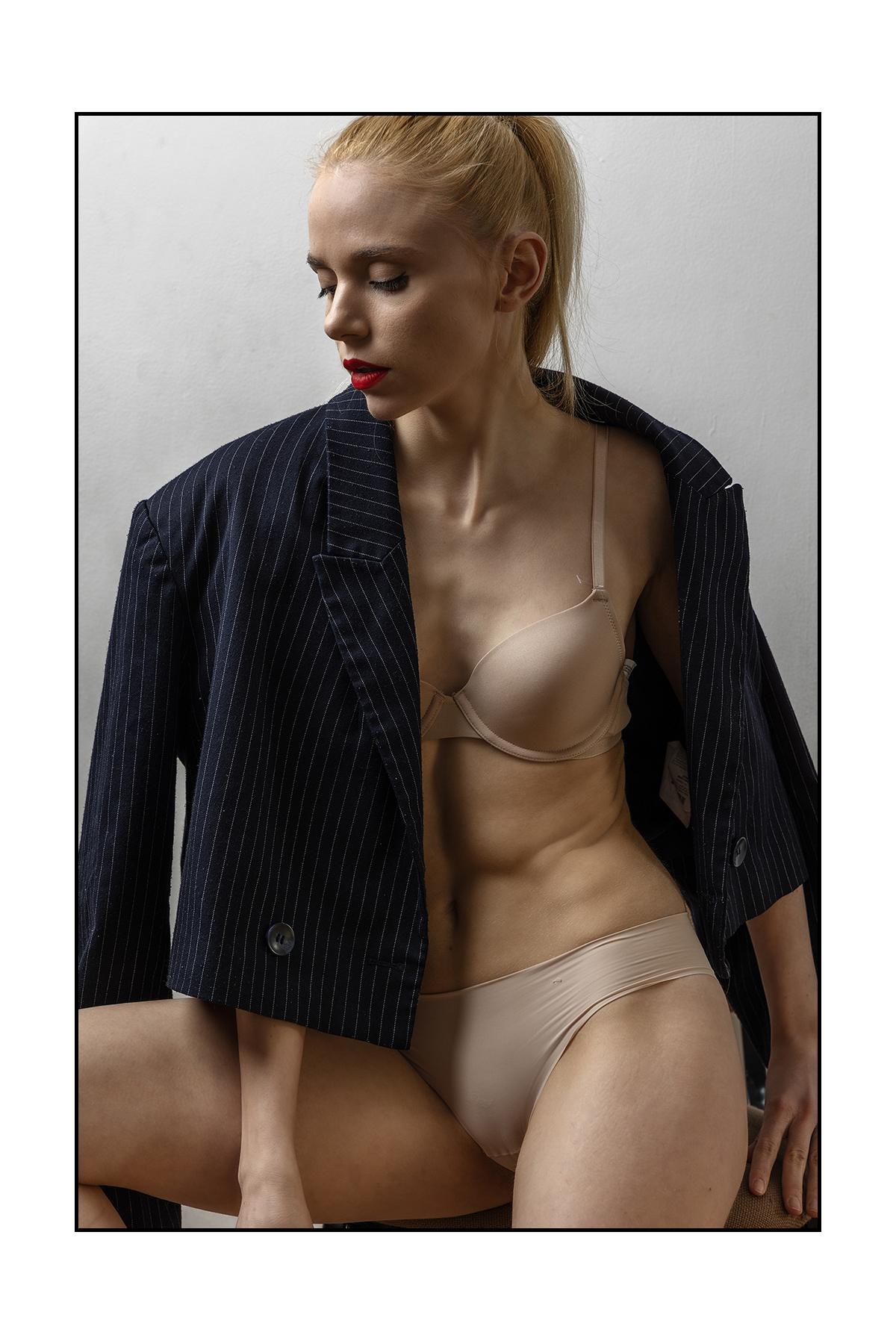 Melina, Model in underwear on a chair, Editorial Photographer Sheffield, Lance Burkitt