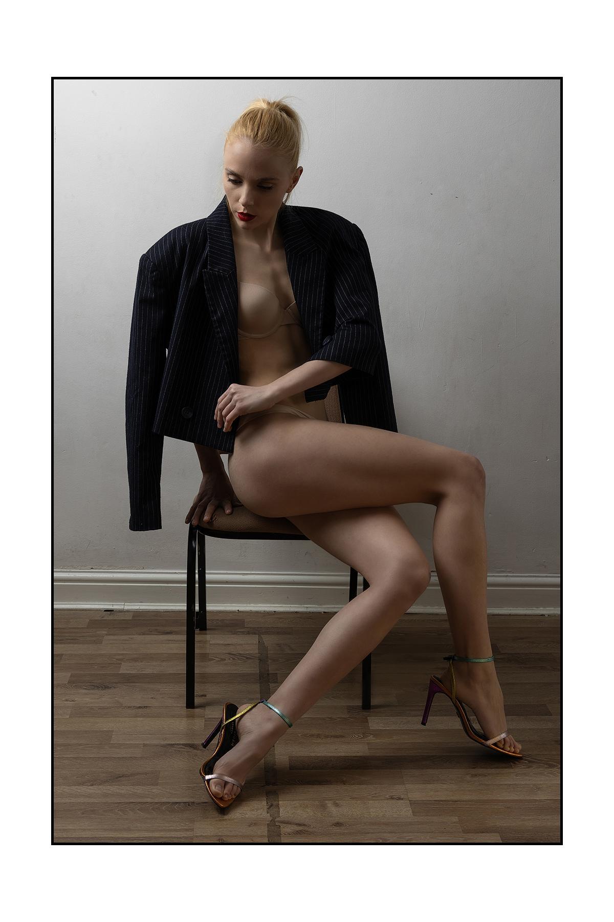 Model in underwear on a chair, Editorial Photographer Sheffield, Lance Burkitt
